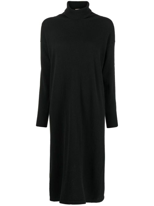 Roll-neck organic cashmere dress - Black