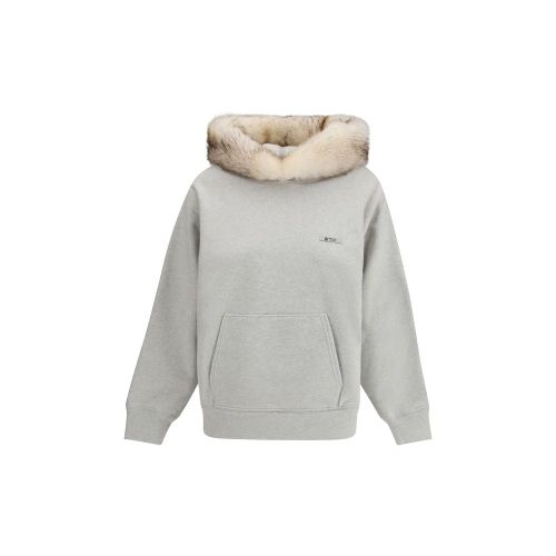 Shearling-Lined Hood Hoodie — Gray