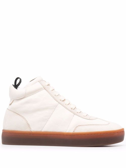 Kombined high-top leather sneakers - Neutrals