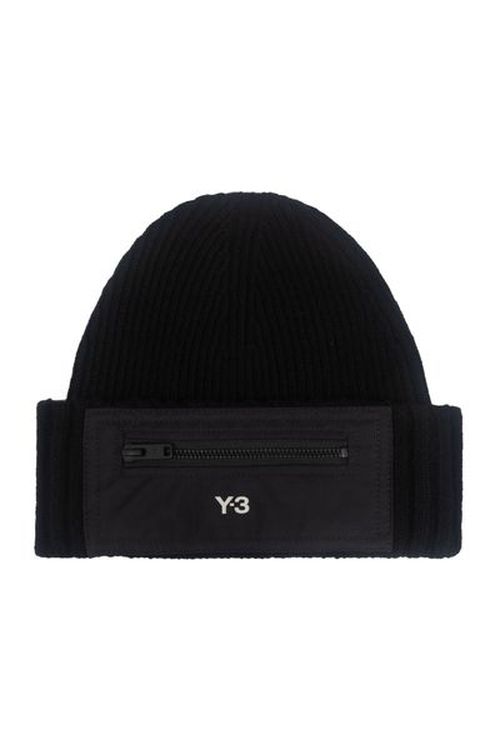 Y-3 Logo Printed Ribbed-Knit Beanie