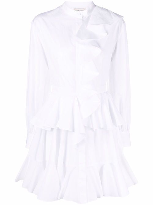 Ruffle-detail shirt dress - White