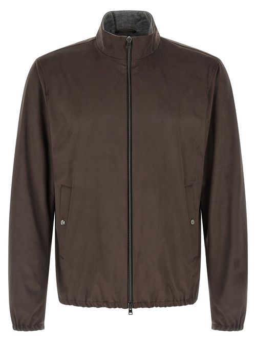 Suede-Effect Polyester Jacket — Brown
