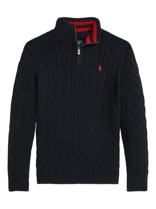 Cable knit quarter-zip jumper - Black