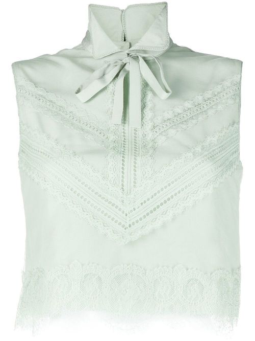 Lace-trim mulberry-silk vest - Green