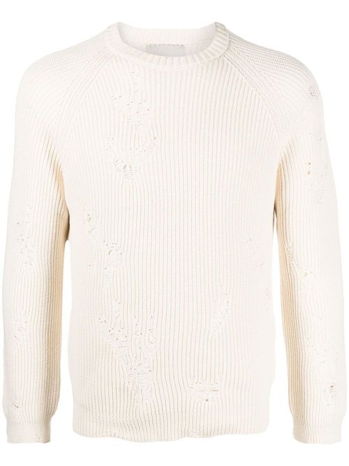 Ripped ribbed-knit jumper - Neutrals