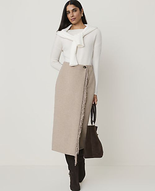 Ann Taylor Petite Fringe Wrap Midi Skirt