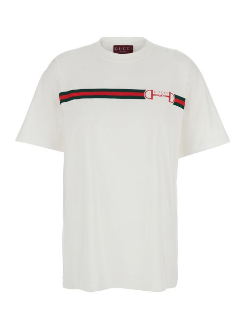 Logo-Striped Crew Neck T-Shirt — White
