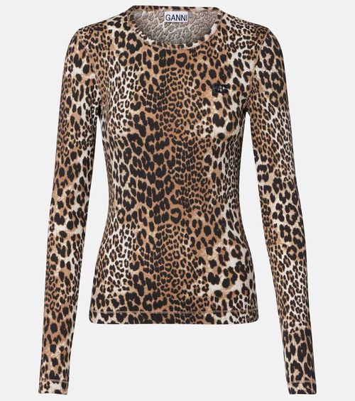 Leopard-print cotton-blend top