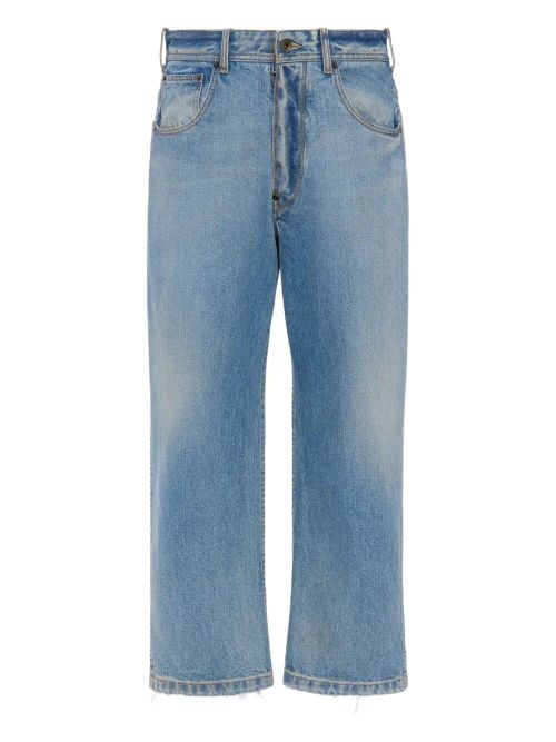 Washed Denim Straight-Leg Cropped Jeans