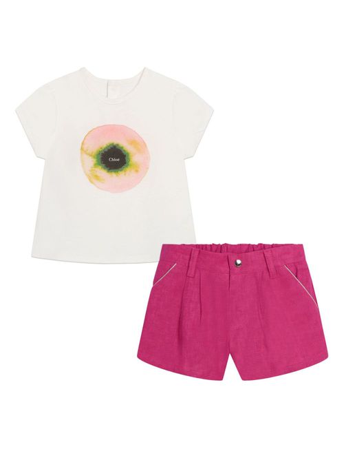 Logo-print organic cotton short set - Pink