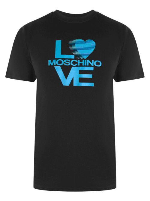 Love Moschino Blue Logo Print Black T-Shirt - Black