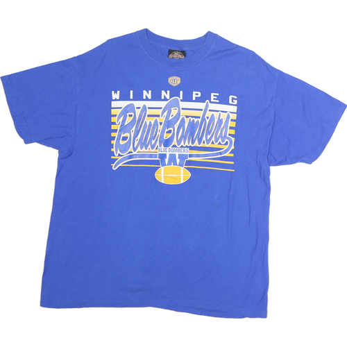 OLD TIME FOOTBALL Mens Blue Winnipeg Blue Bombers Graphic T-Shirt L Short Sleeve