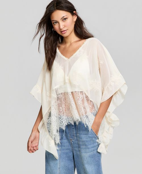 Women's Embroidered Woven Poncho, Macy's Exclusive - Ivory