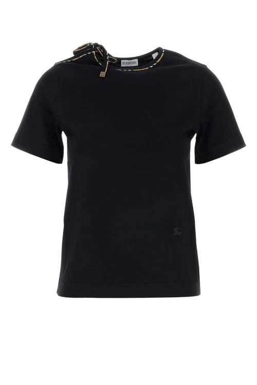 Bow-Detailed Cotton T-Shirt — Black