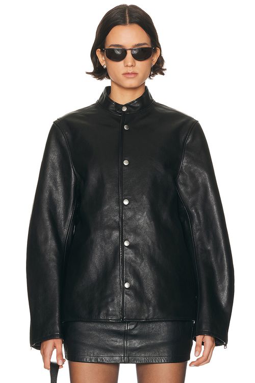 Alexander Wang Curved Sleeve Moto Jacket in Black - Black. L also in