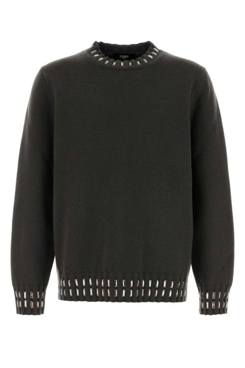 Wool-Cashmere Blend with Perforated Trim Sweater — Gray