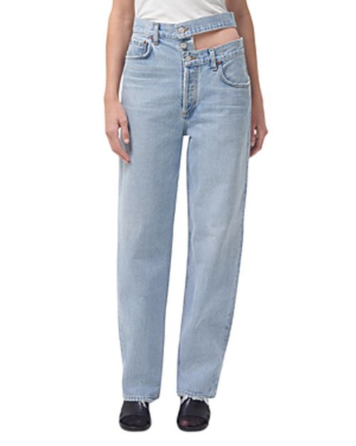 Broken Waistband High Rise Relaxed Straight Leg Jeans in Sideline