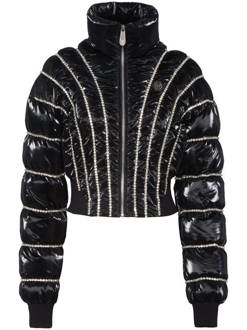 Crystal-embellished padded jacket - Black