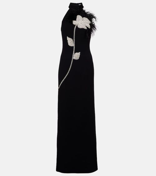 Starlight beaded feather-trimmed gown