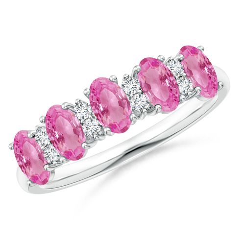 Angara 1.5 Carats Five Stone Pink Sapphire and Diamond Wedding Ring in 14K White Gold