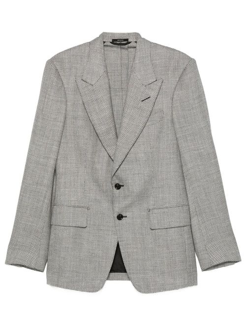 Herringbone-Pattern Wool Blend Blazer