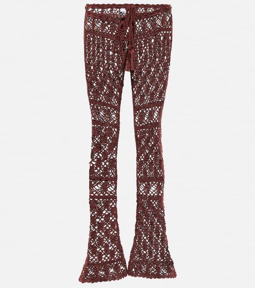 Mid-rise crochet cotton pants