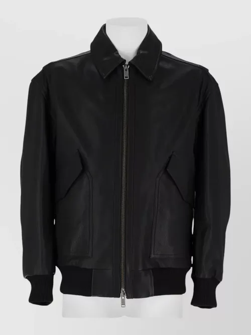 Boss - straight coat collared neck front pockets ribbed