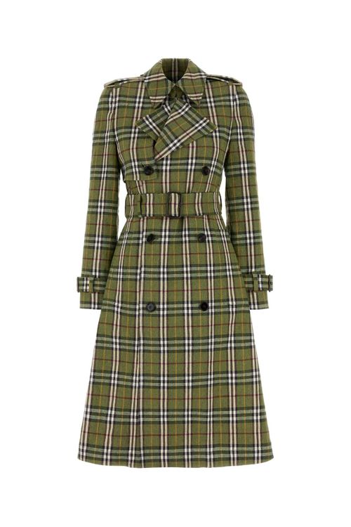 Stretch Linen Plaid Trench Coat — Green