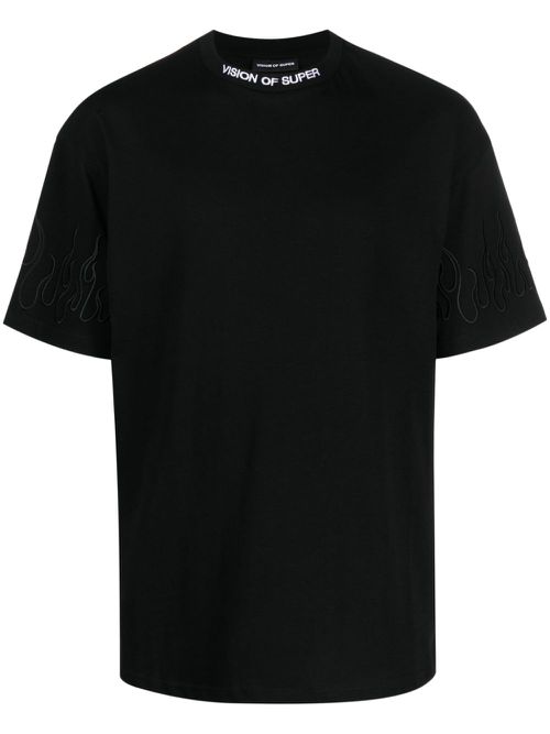 Logo-embroidered cotton T-shirt - Black