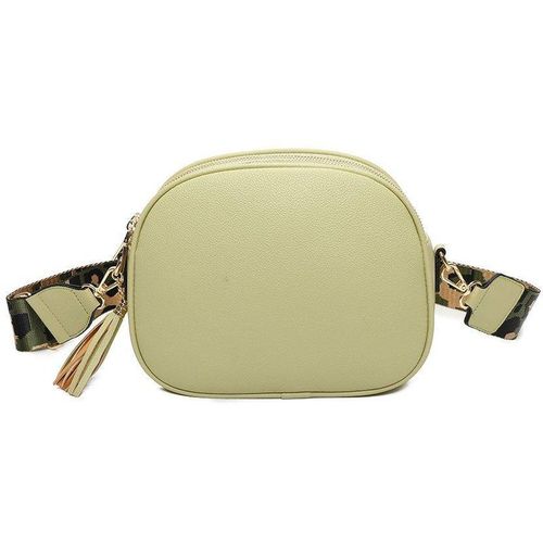 Fontanella Fashion Simi Tassel Triple Compartments Pu Crossbody Bag With Canvas Strap In Olive