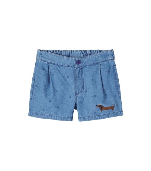 Embroidered polka-dot denim shorts