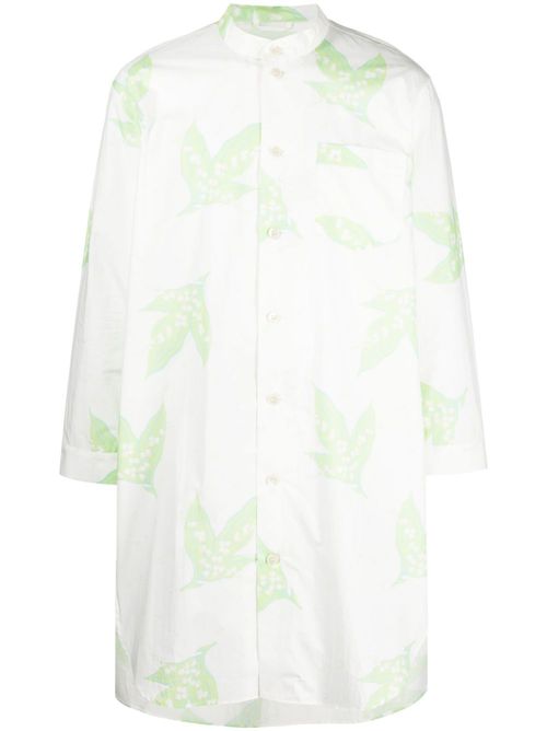 Lead-print band-collar shirt - White