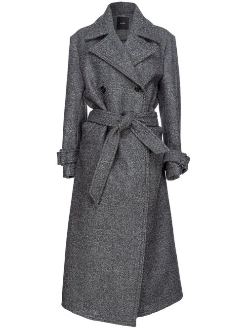 Tie-fastening double-breasted coat - Grey