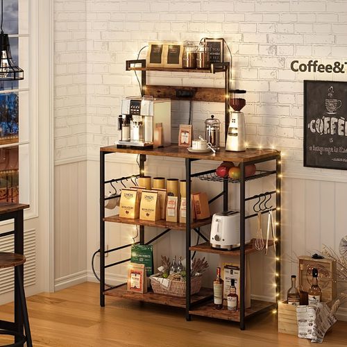 TEMU Heavy-duty Microwave Shelf Stand - 6-tier Kitchen Countertop Organizer With Storage Basket, Space-saving Microwave Oven Rack, Sturdy Meta