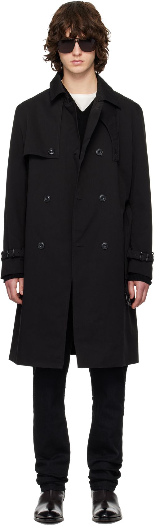 Black Water-Repellent Trench Coat