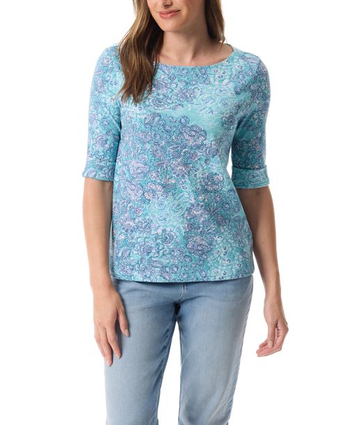 Women's Alanis Printed Cuffed-Sleeve T-Shirt - Cerulean Blue