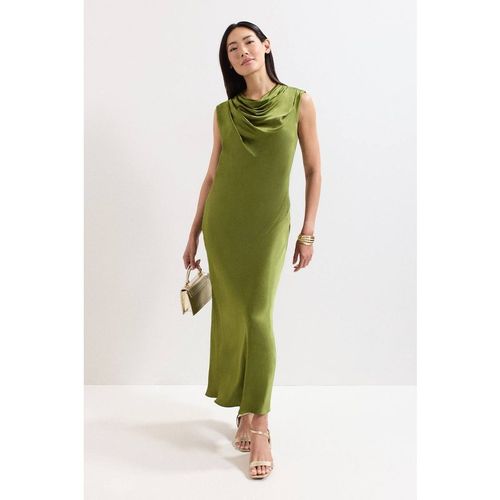 Phase Eight Women's Hallie Green Satin Cowl Neck Midi Dress in Olive