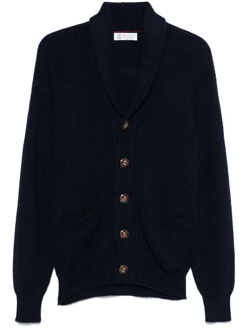 Cotton Ribbed Knit Cardigan — navy