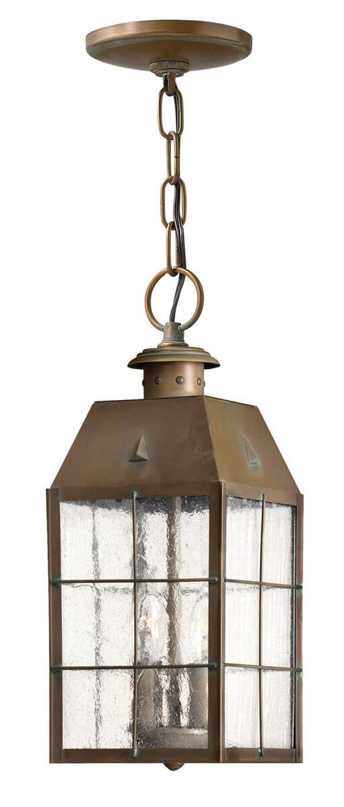 Aged Brass LED Hanging Lantern from the Nantucket Collection
