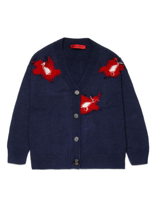 Embroidered knitted cardigan - Blue