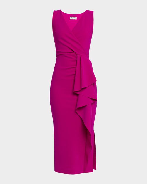 Sayon Ruffle Drape Bodycon Midi Dress