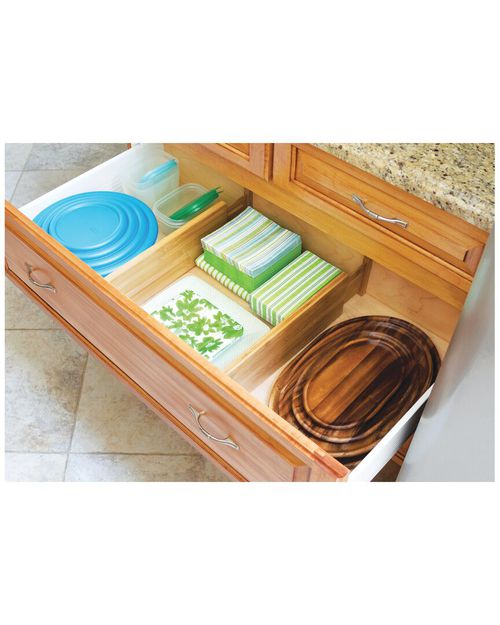 International Set of 2 Bamboo Deep Kitchen Drawer Dividers