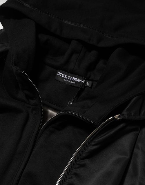 Cotton Hooded Bomber Jacket — Black