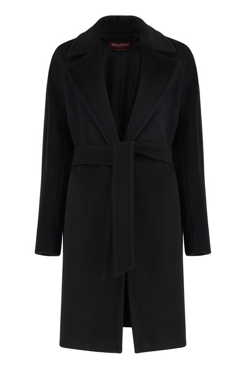 Beaver Wool Midi Robe Coat — Black