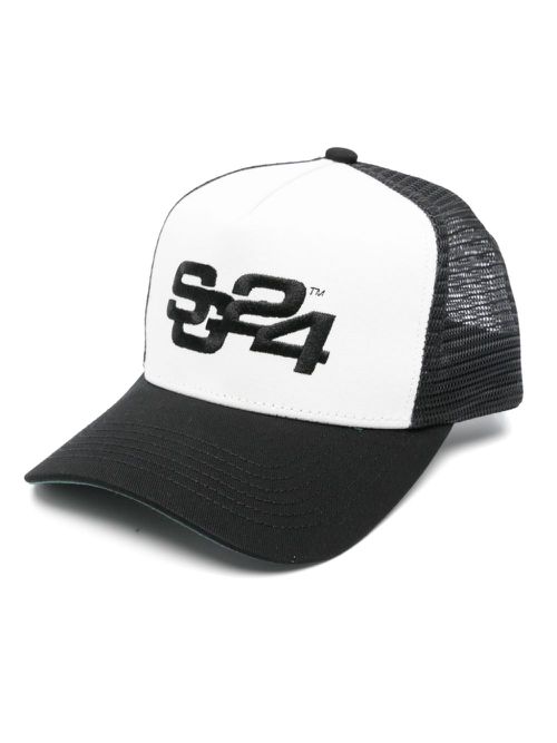Motif-embroidered cap - Black