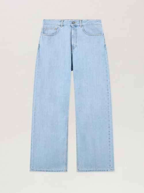 Curved Logo Loose Jeans Man  Light Blue Light Blue