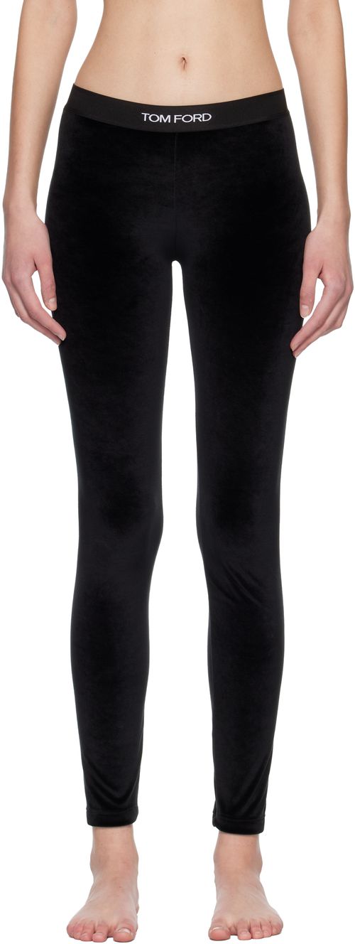 Black Stretch Lustrous Velour Signature Leggings