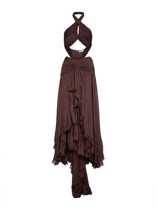Halterneck Cut-Out Dress — Brown