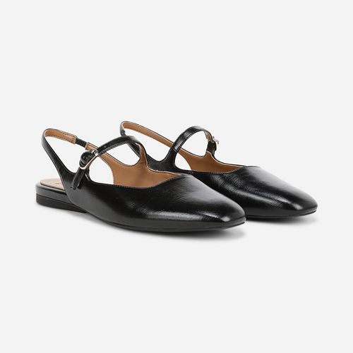 Anikka Mary Jane Slingback Flat Shoes, Black Faux Leather