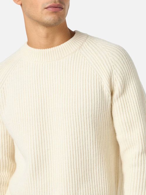 Blended Cashmere White Ribbed Sweater Marine - Men